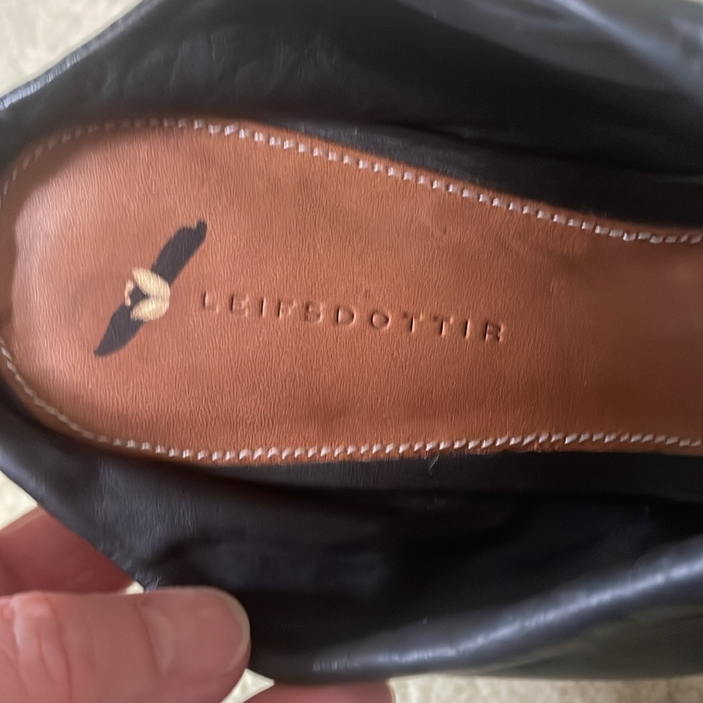 Leifsdottir Black Leather Ankle Wrap Heels - Picture 4 of 11